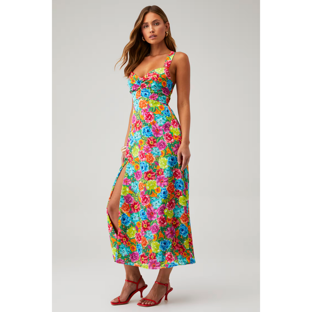 Show Me Your Mumu | Mina Midi Dress in Bright Floral| FashionPass in Brown